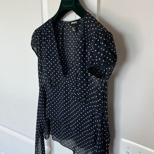 Delicate DKNY vintage late 1990s / early 2000s silk, polka dot blouse